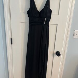 Blondie Nites Black Ruched Maxi Gown V-Neck